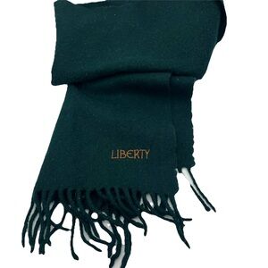 Liberty of London Vintage Lambswool Scarf Scotland 100% Wool Forest Green Fringe